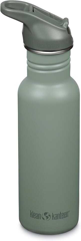 Klean Kanteen 18 oz Classic Water Bottle with Flip Seal Sport Cap &amp; Straw - 100% Leakproof Spout &amp; Cap - BPA-Free Stainless Steel - Easy-Sip Water Bottle - Cup-Holder Friendly - Sea Spray