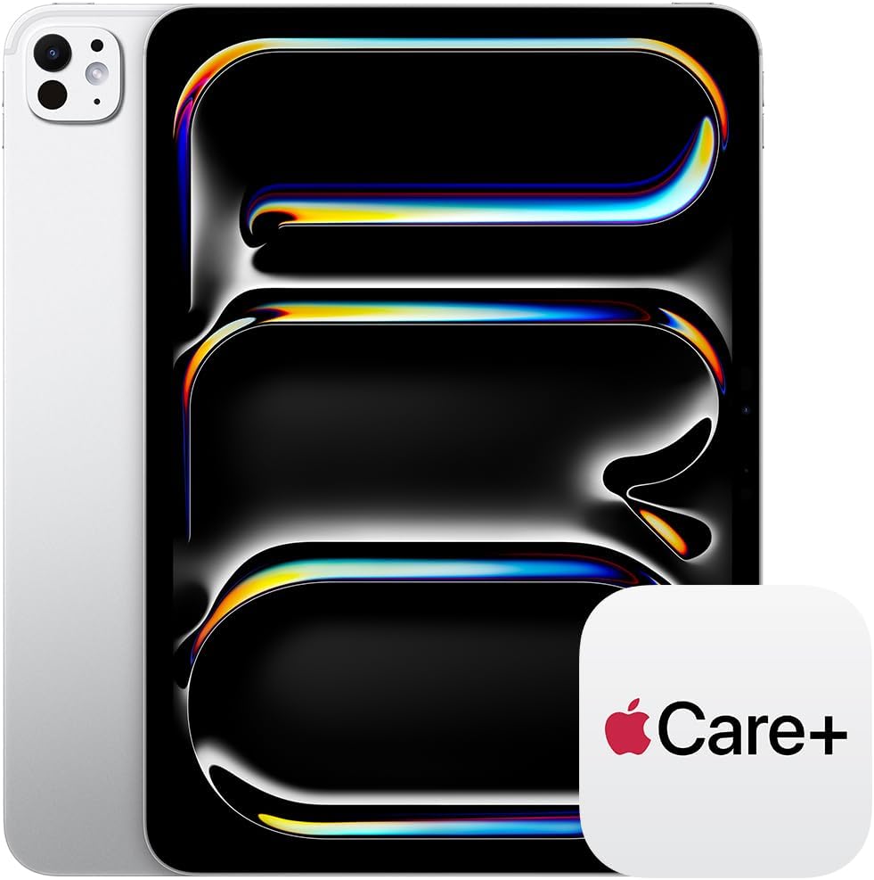 Apple iPad Pro 11-inch (M4): Ultra Retina XDR display, 1TB, Landscape 12MP Front Camera/12MP Back Camera, LiDAR scanner, Wi-Fi 6E - Silver with AppleCare+ (2 Years)