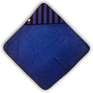 Zigozago - Toalla de baño de rizo de algodón azul con capucha a rayas negro y azul