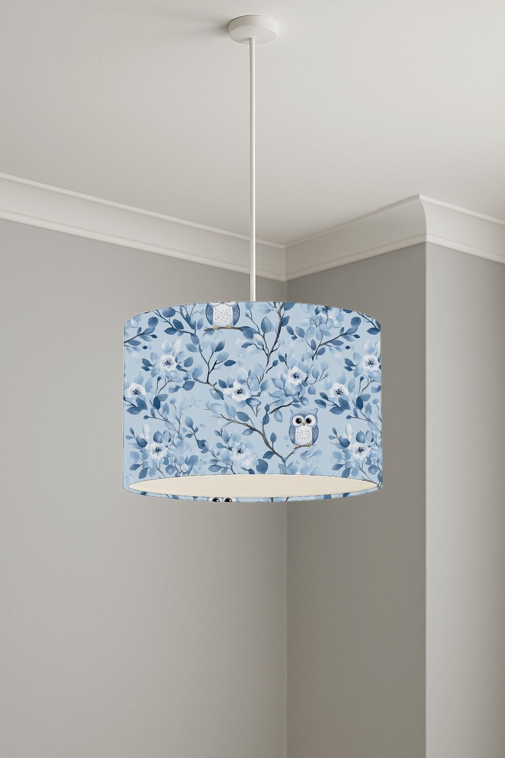 Whimsical Owl Blossoms lightshade – 30 x 21cm Ceiling Drum Shade | A194A6