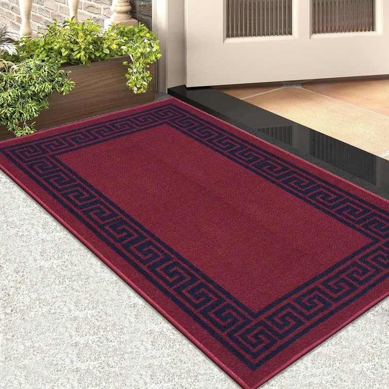 Trendy Realm Athena Door Mat – Non-Slip Washable Doormat, Heavy Duty Welcome Dirt Trapper, Water Absorbent Floor Mat for Indoor/Outdoor Use, Front Entrance, and Kitchen (Red & Black, 50x80 cm)