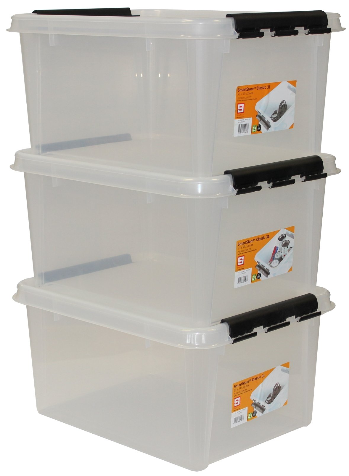 Orthex 35100703 3er-Set Clipbox Smart Store Classic 31, 32 Liter, transparent