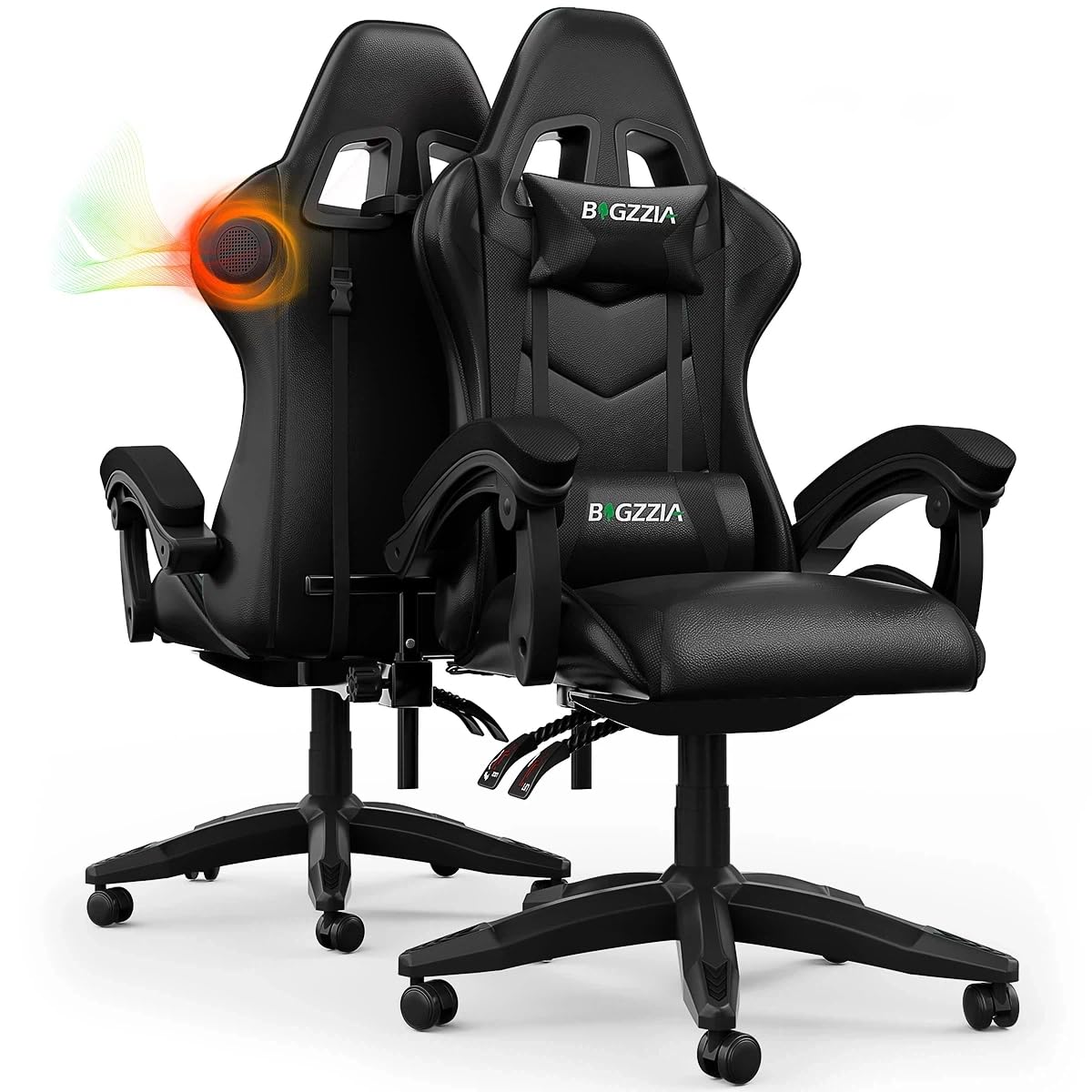 bigzzia Gaming Chair with Speakers PC Chair with bluetooth speakers Ergonomic Design with Cushion and Reclining Back Support (With Speaker Black) — image 1
