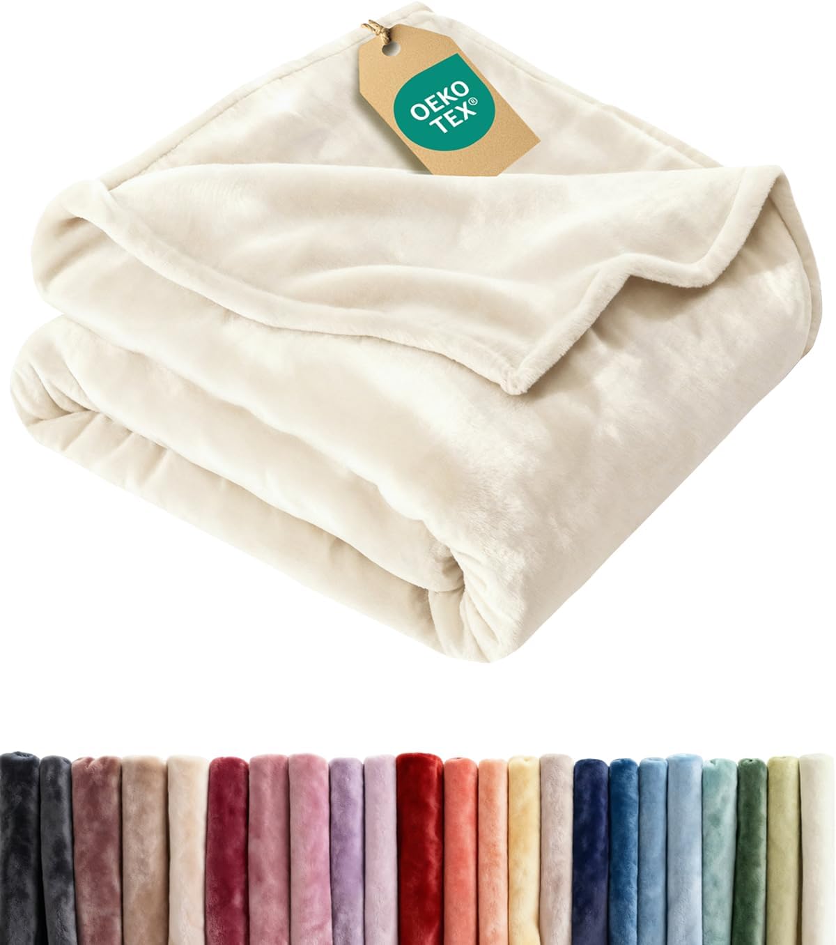 Ultra Soft Fleece Blanket King Size - Flannel Fleece Luxury King Blanket - Lightweight for Couch Bed Chair - Thick, Warm and Breathable - All Season Cozy Fuzzy, Anti-Static Microplush Bedding, Cream