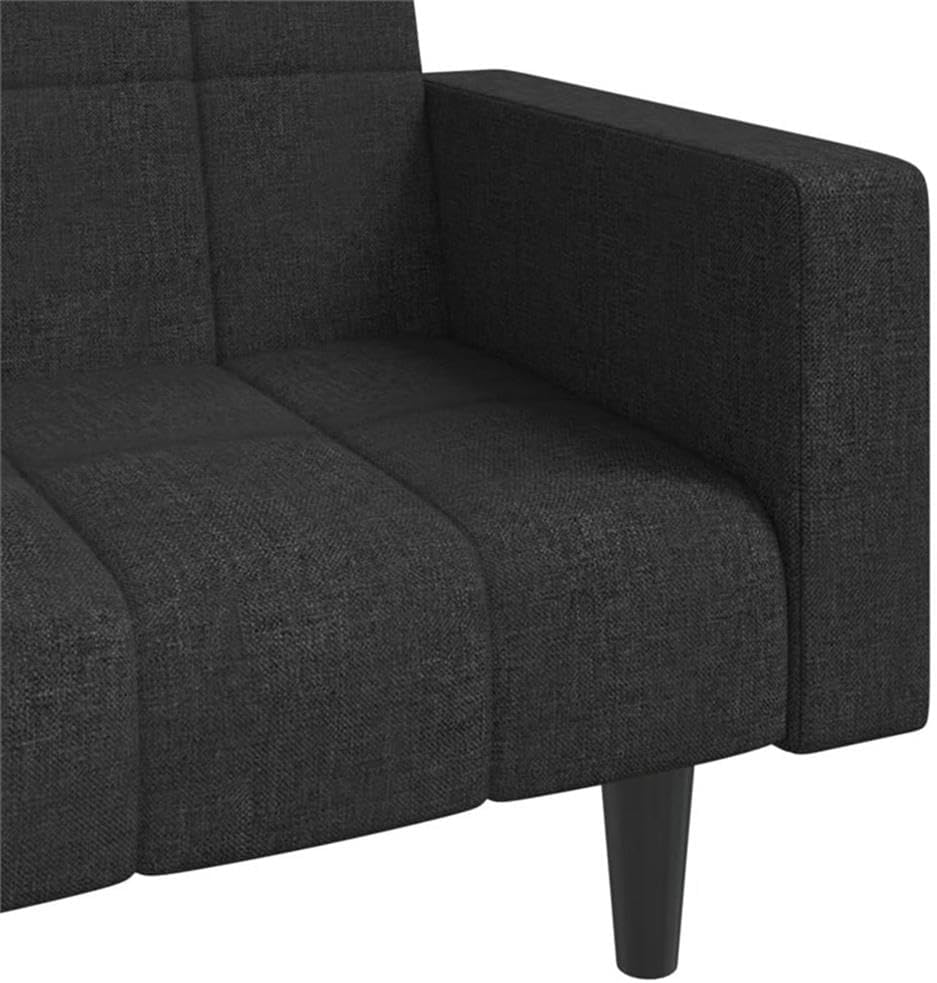 BOWERY HILL Modern Sleeper Sofa Bed, Black Matte Polyester Fabric, Convertible 2-Seater Couch with Reversible Cushions, Space-Saving Design for Living Room or Guest Room, 86.6 x 33.3 x 27.2 in