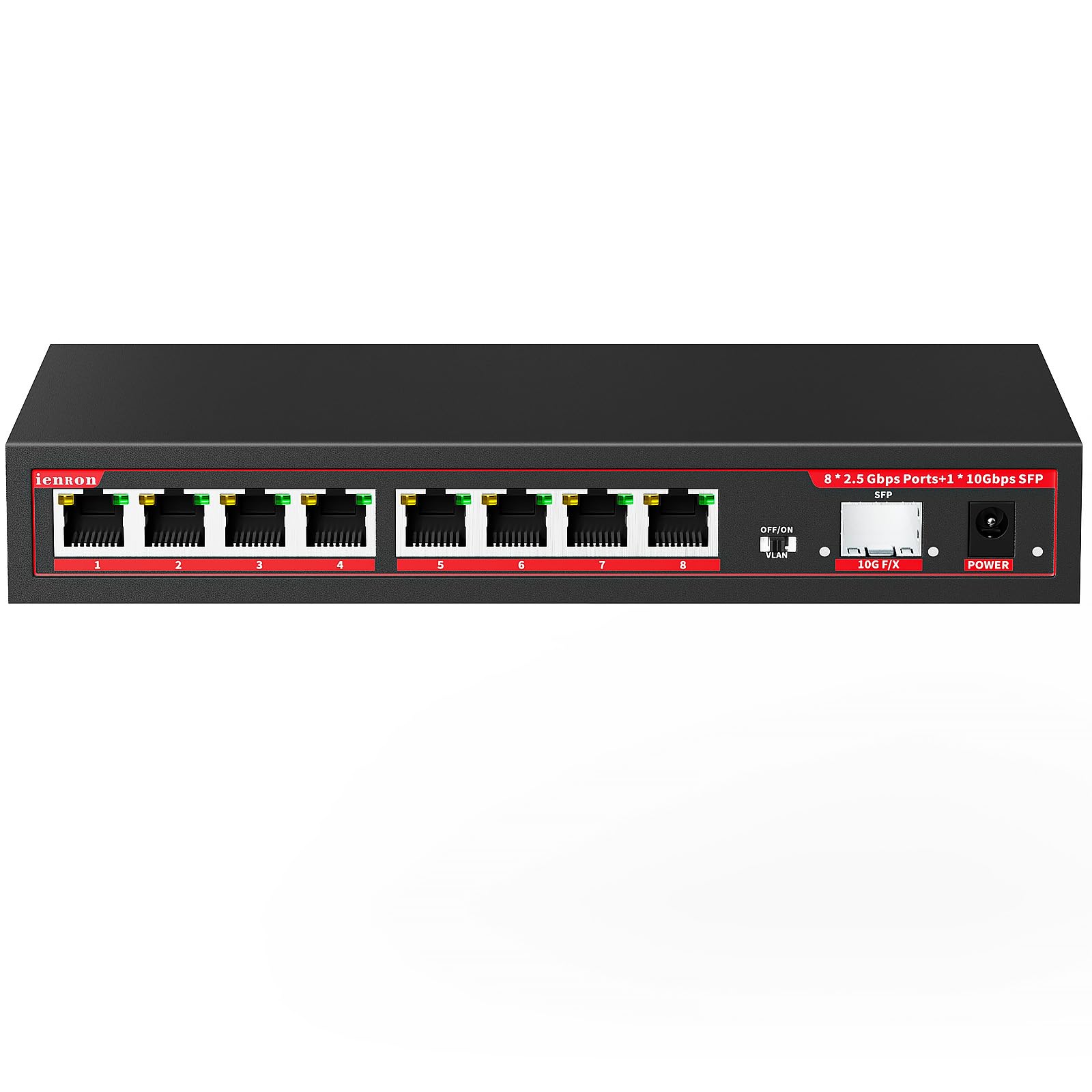 Przełącznik 2,5 G, 9 portów, z 8 portami 2,5 GB i gniazdem SFP 1x10G, funkcja VLAN, Ethernet, przełącznik sieciowy Gigabit, pojemność 60 Gb/s, rozdzielacz | Plug & Play | Metalowa konstrukcja