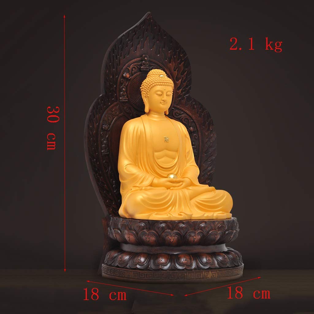 Estatuas de Buda Buda Estatua Resina Zen Buddha shajin shakyamuni Sentado Buddha Adornos dedicados a la casa Sambo Buddha artesanía (Color : Yellow)