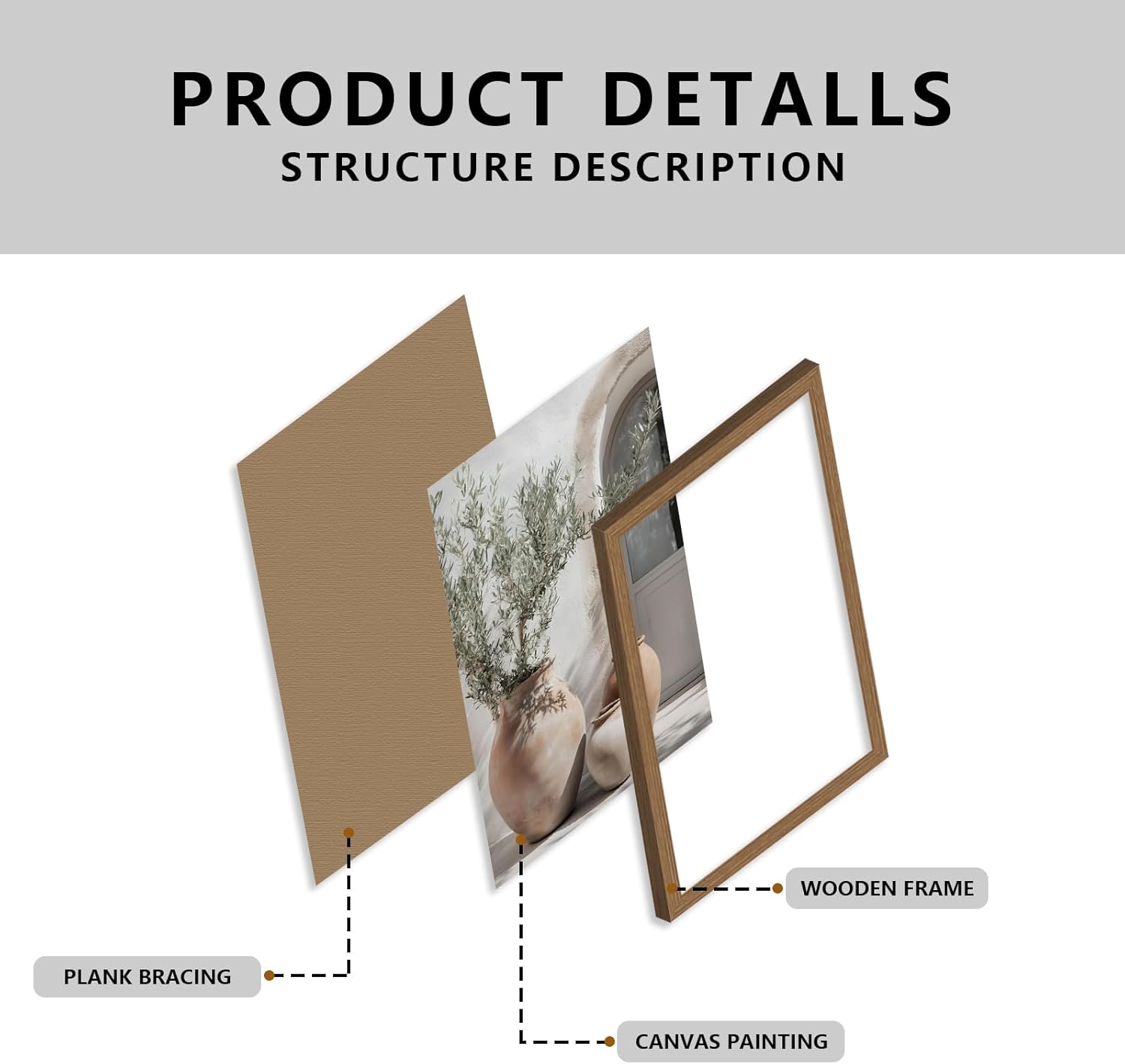 Mediterranean Wall Art Set of 2 with Wooden Frame – Olive Tree and Pottery Prints, Neutral Botanical Mediterranean Painting, Framed Picture Wall Decor 12x16 Inch