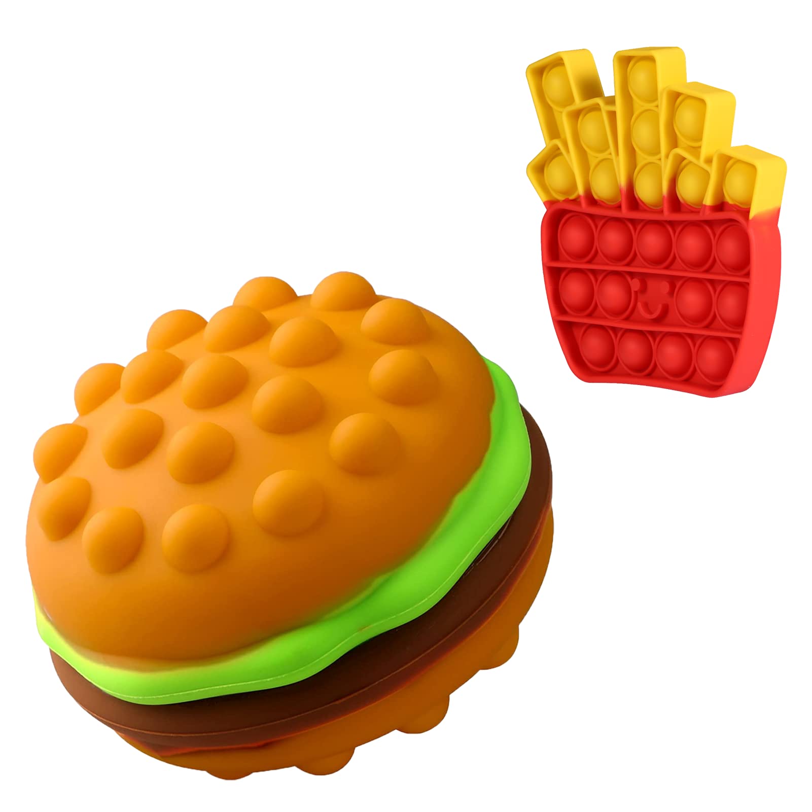 Hamburger Pop Stress Ball,3D Anti-Pressure Hamburger&Fries Pop Toys, Hamburger Sensory Poppers Fidget Toy,It Non Toxic Food Grade Silicone Squeeze Food Fidgets Toy for Kids Adults Elderly