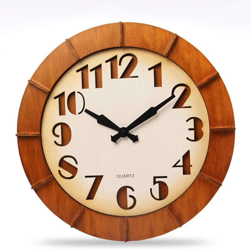 Wall Clock Brown Solid Wood Wall Clock Fashion Decoration Wall Clock Retro Bar Imitation Solid Wood Wall Clock 45 * 45 (cm)
