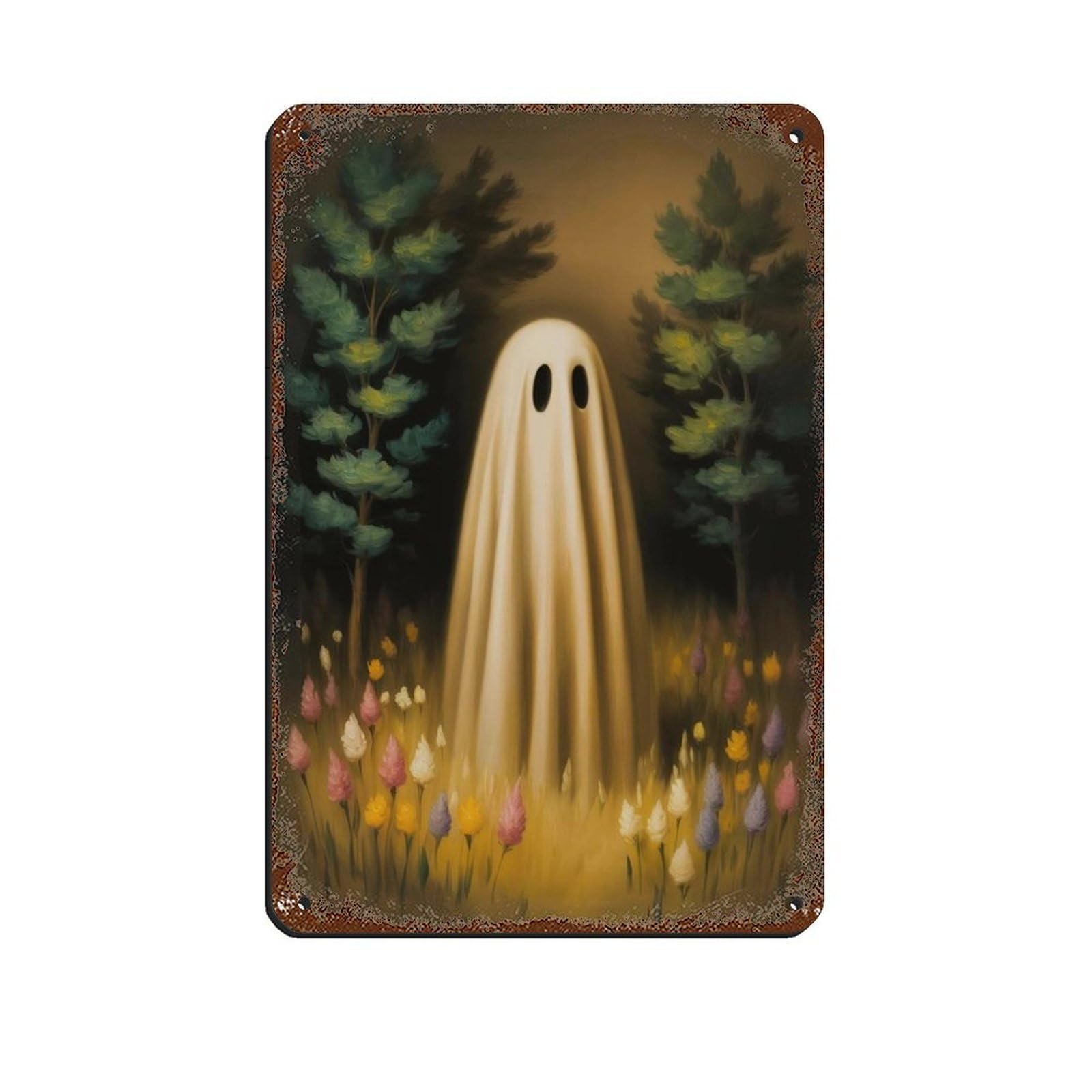Ghost in The Wildflower Poster, Spooky Art, Tin Sign Vintage Metal Pub Club Cafe Bar Home Wall Art Decoration Poster Retro 8x12inch(20x30cm)