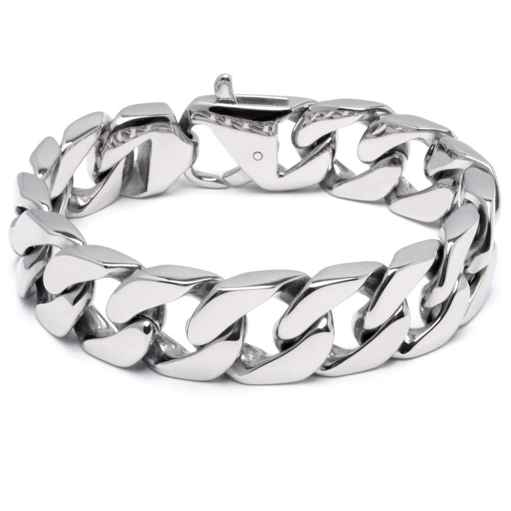massives 316L Edelstahl Panzerarmband Männerarmband Silber poliert breit schwer Herren Armband Armkette Bikerschmuck Geschenk