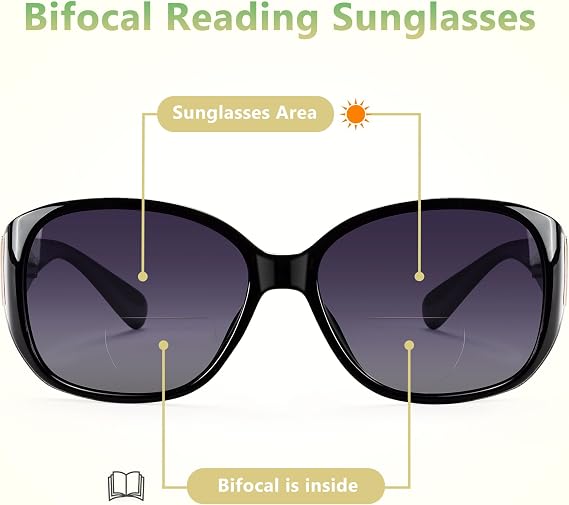 EYEGUARD 2 Pack Bifocal Reading Sunglasses for Women Oversized Sun Readers UV400 Protection Outdoor Reading Glasses