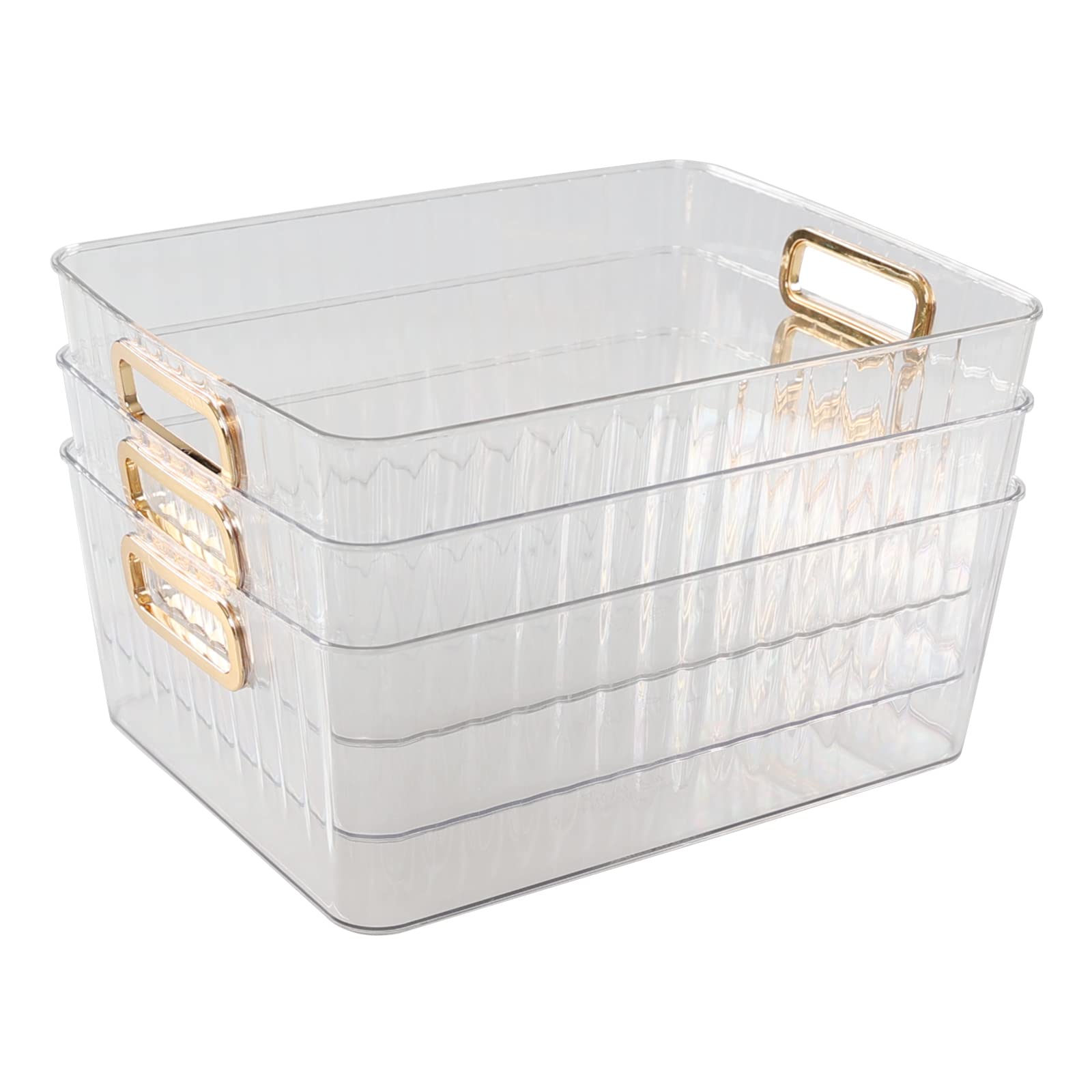 Bringer Transparent Clear Plastic Storage Bins, 4-Pack Clear Pantry Fridge Organisers Bins