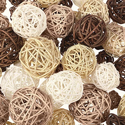 72 Pcs Wicker Rattan Balls Decorative Balls Centerpiece Bowls Orbs Vase Fillers For Spring Summer Craft, Wedding Party, Potpourri Decoration, 4 Sizes (White, Wood, Camel, Coffee) #TOP3