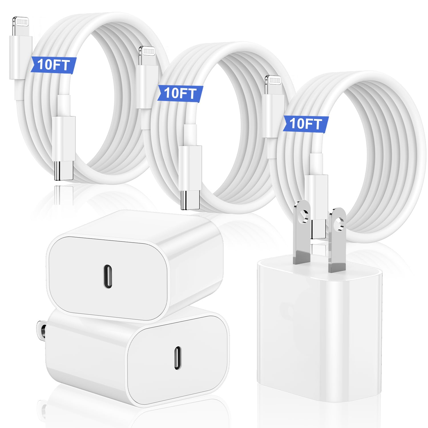 iPhone 13 14 Charger Fast Charging Block,[MFi Certified]3Pack Wall Charger Plug with 10ft USB C to Lightning Cable Cord,Type C Apple Power Adapter Cube Brick for iPhone14 ProMax/13 Pro/12 Mini/11/iPad