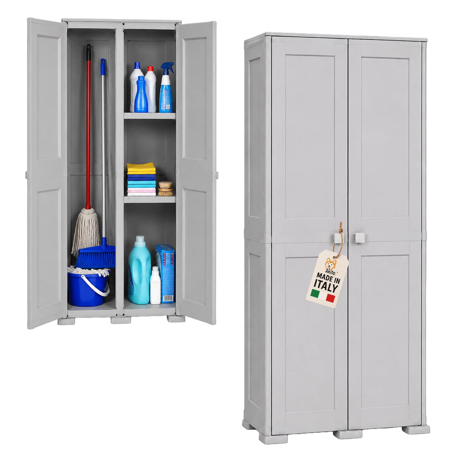 AKITAInk Armadio Portascope Simplex in Plastica con 1 Ripiano Grigio | Multiuso, Versione Portascope, Disponibile anche in Panna