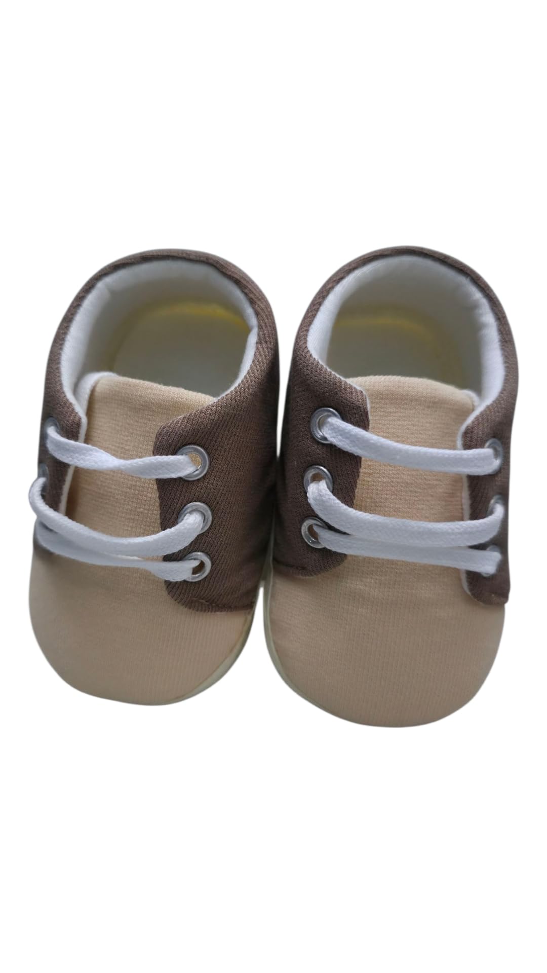 Baby Soft Sole Pre-Walker Shoes, Brown and Beige, Cotton Canvas with White Laces-image-1