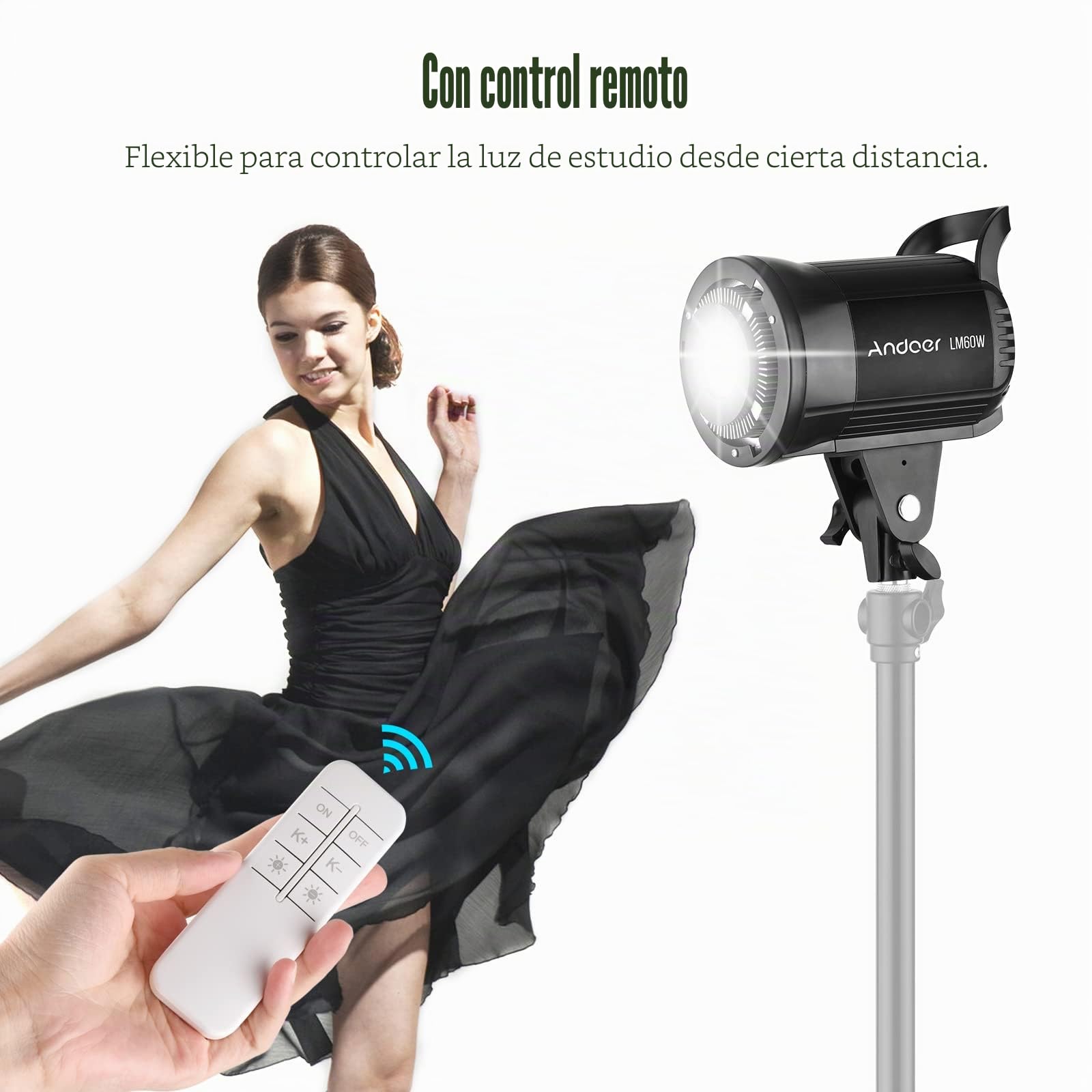 Andoer LM60W LED Videolicht, 60W 5600K dimmable Estudio Luz continua con soporte Bowens y mando a distancia para retratos de productos, fotografía de boda, grabación de vídeo en directo