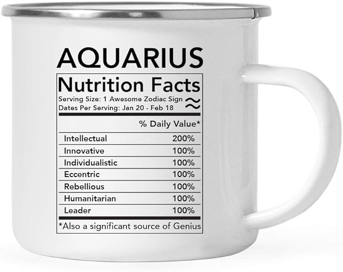 Andaz Press Astrological Zodiac Star Sign 11oz. Stainless Steel Campfire Coffee Mug Gift, Aquarius Characteristics Nutritional Facts, 1-Pack, Horoscope Aquarius Cup Gifts Ideas