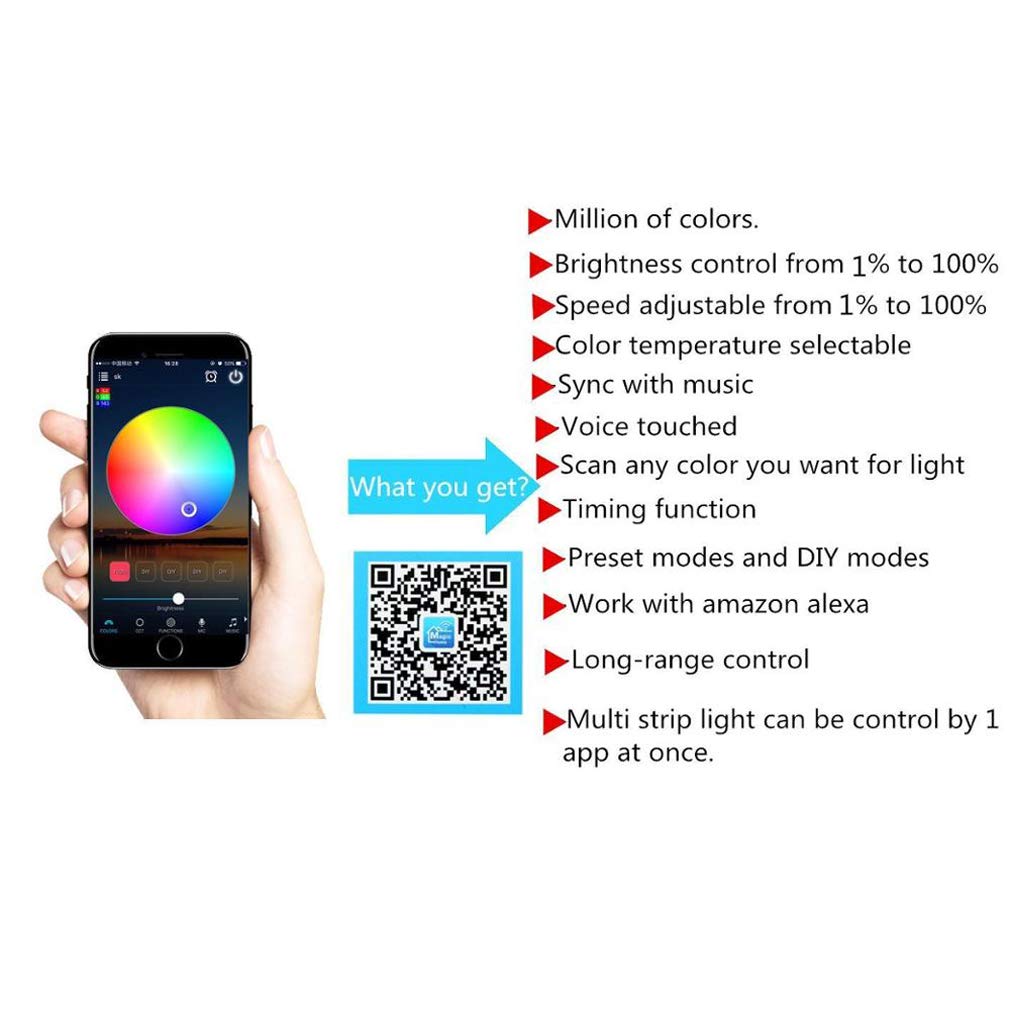 Tira Led RGB 5M, Luces Led Smart 5050 Control App Habitacion con Controlador WiFi Sincronizar Música 24 Teclas Control Remoto RF Luz De Ambiente para El Hogar Dormitorio Habitación TV Fiesta,20M