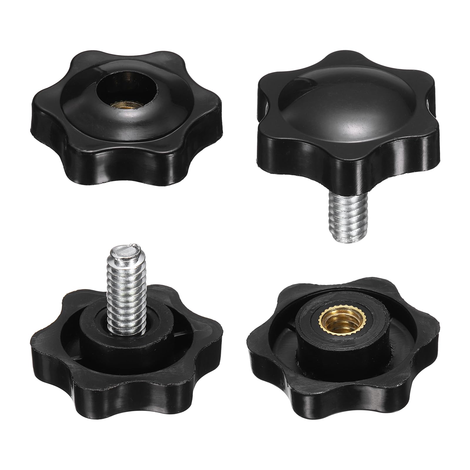 sourcing map 2 Set Star Knobs M8 x 14mm Male + M8 Female Thread 32mm Head Metric 6-Star Threaded Stud Clamping Handles Screw in Through Hole Hand Jig Knob Thumb Screws, Black โ image 1
