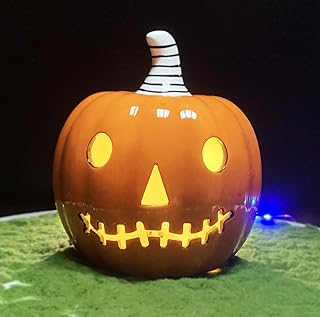 Midnight Manor Halloween LED Lighted Ceramic Jack O Lantern Battery Incl...