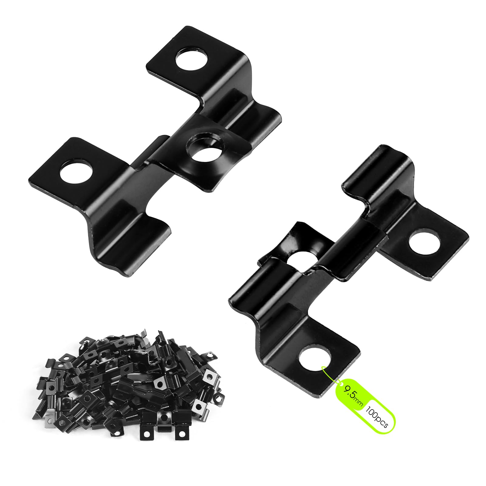 Lot de 100 Clips pour terrasse 9,5 mm Fermeture pour terrasse en WPC Pince pour terrasse en acier pour terrasse en composite Fixation invisible Agrafette de fixation Plage de serrage, Noir