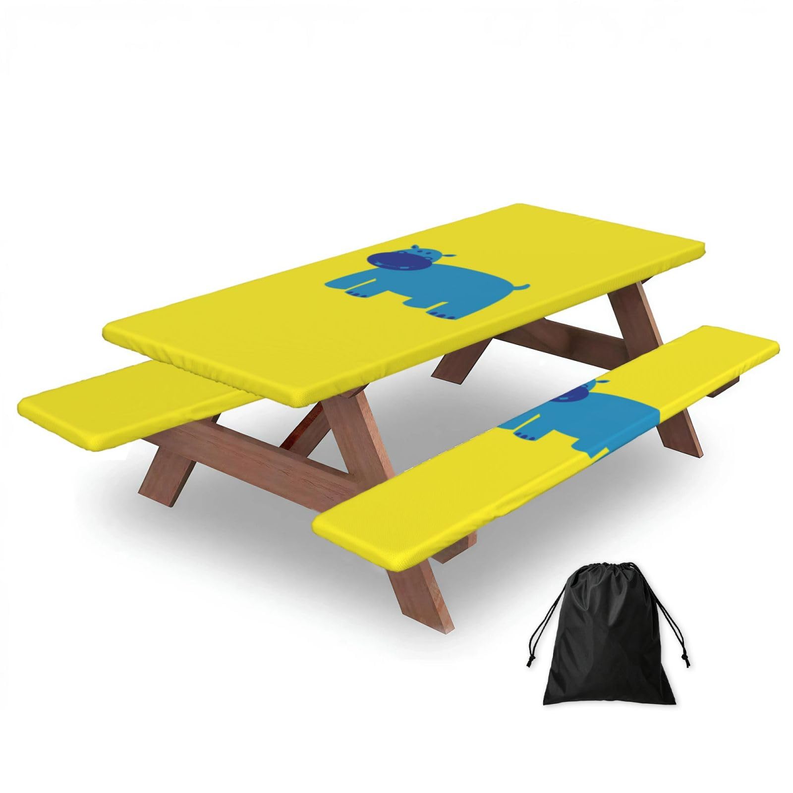 AYYQWE Cute Hippo Print Picnic Table Bench Cover Outdoor Garden Party Decor Daily Accessory Gift