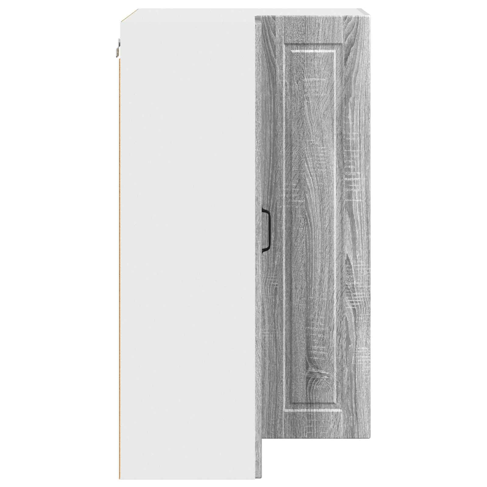 Armario esquinero de pared Porto Sonoma gris 57 x 57 x 100 cm armario de cocina de madera con 3 estantes y 2 puertas, montaje en pared, espacio de almacenamiento para armario de almacenamiento