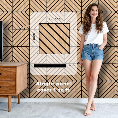 Image of WoveN SounD Acoustic Wall Panels, Natural Oak, 16 Pack, 12x12 in | Self-Adhesive, NRC 0.95, Carved Pattern, Sound Proof, Echo Reduction, Sound Dampening, Home Studio, Office, Gaming Room