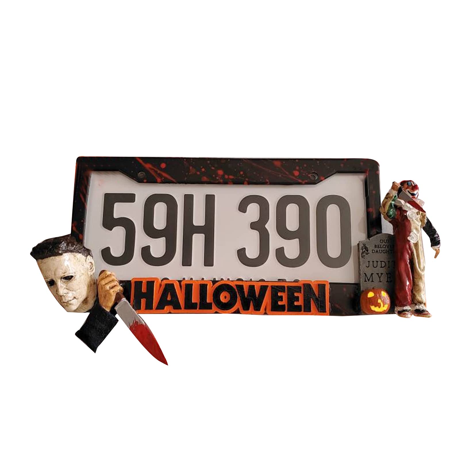 Halloween Michael Myers License Plate Frame Resin Halloween Themes Decoration for Universal Car