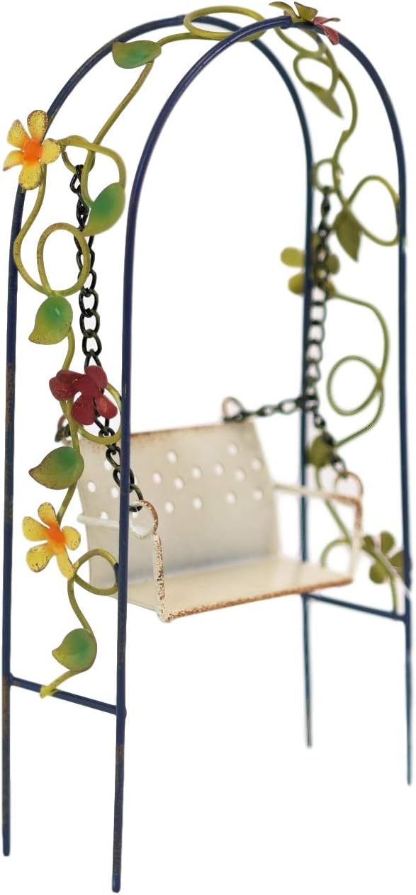Ebros Gift Enchanted Fairy Garden Terrarium Miniature Floral Arbor Trellis Bench Swing Metal Sculpture 8.75 Inch Tall Do It Yourself Ideas for Your Home Decorative Nook