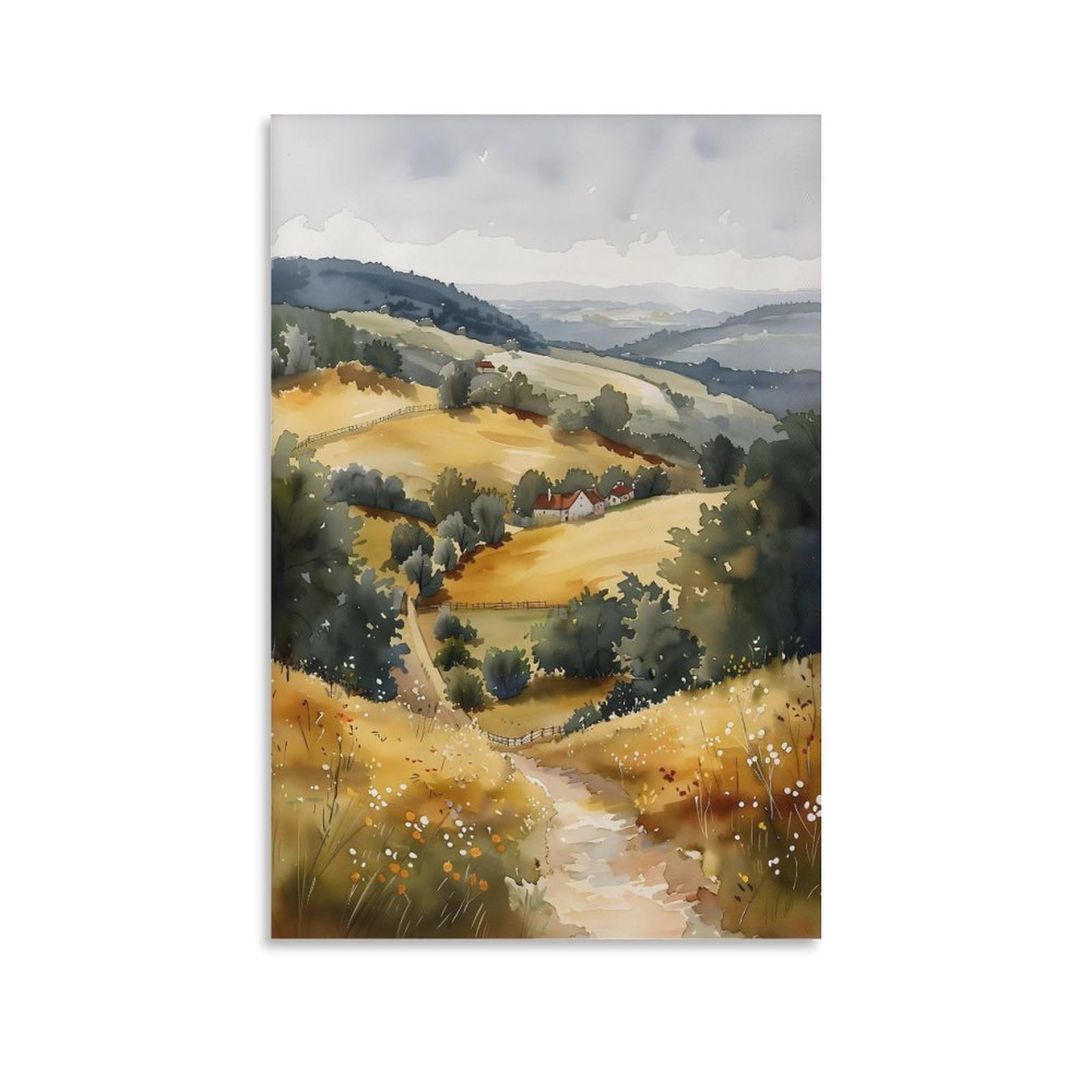 Surrey Hills Aquarellgemälde, Wandkunst, Surrey Hills, Poster, Heimdekoration, Geschenk für Kunstliebhaber, Kunstdruck, ungerahmt, 60 x 90 cm