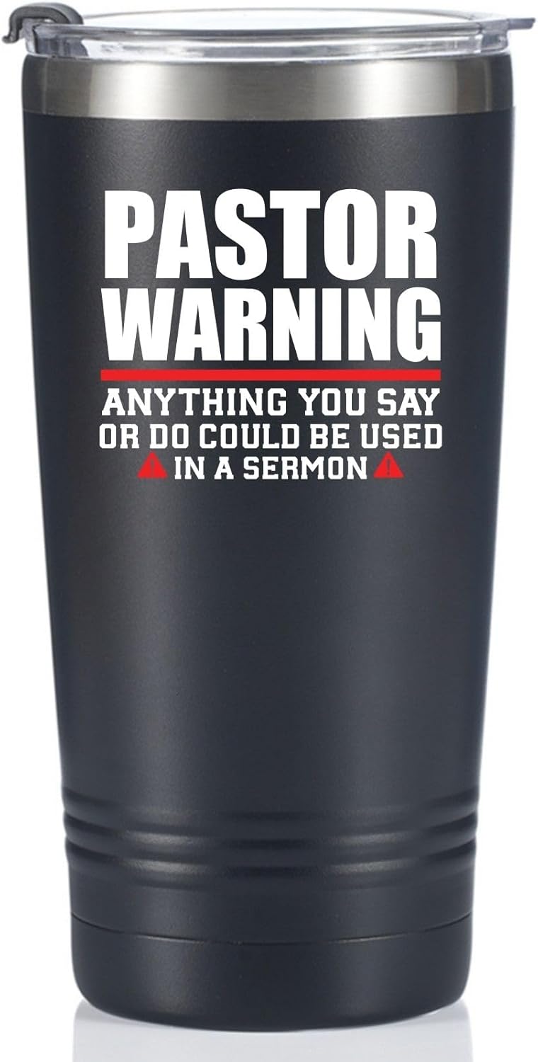Onebttl Pastor Appreciation Gifts for Men, Thank You Gifts, 20oz Stainless Steel Tumbler for Thanksgiving, Christmas, Birthday, Pastor Warning