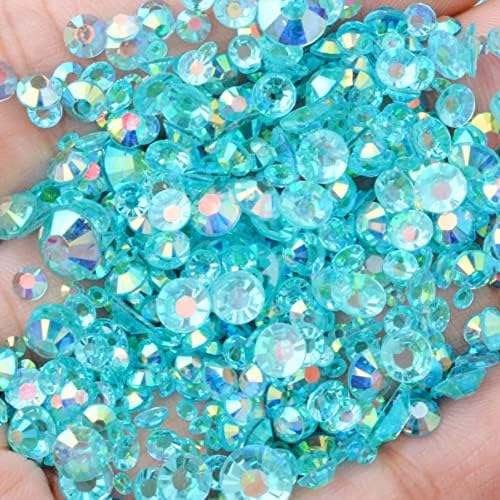 3000 Pcs Mixed 2-6mm Resin Rhinestone AB Color Flatback Jelly Resin Rhinestones Bling Glitter Diamond for Nail Art Face Makeup Bottles Tumblers Craft Decoreation (28 Transparent Lake Blue AB)