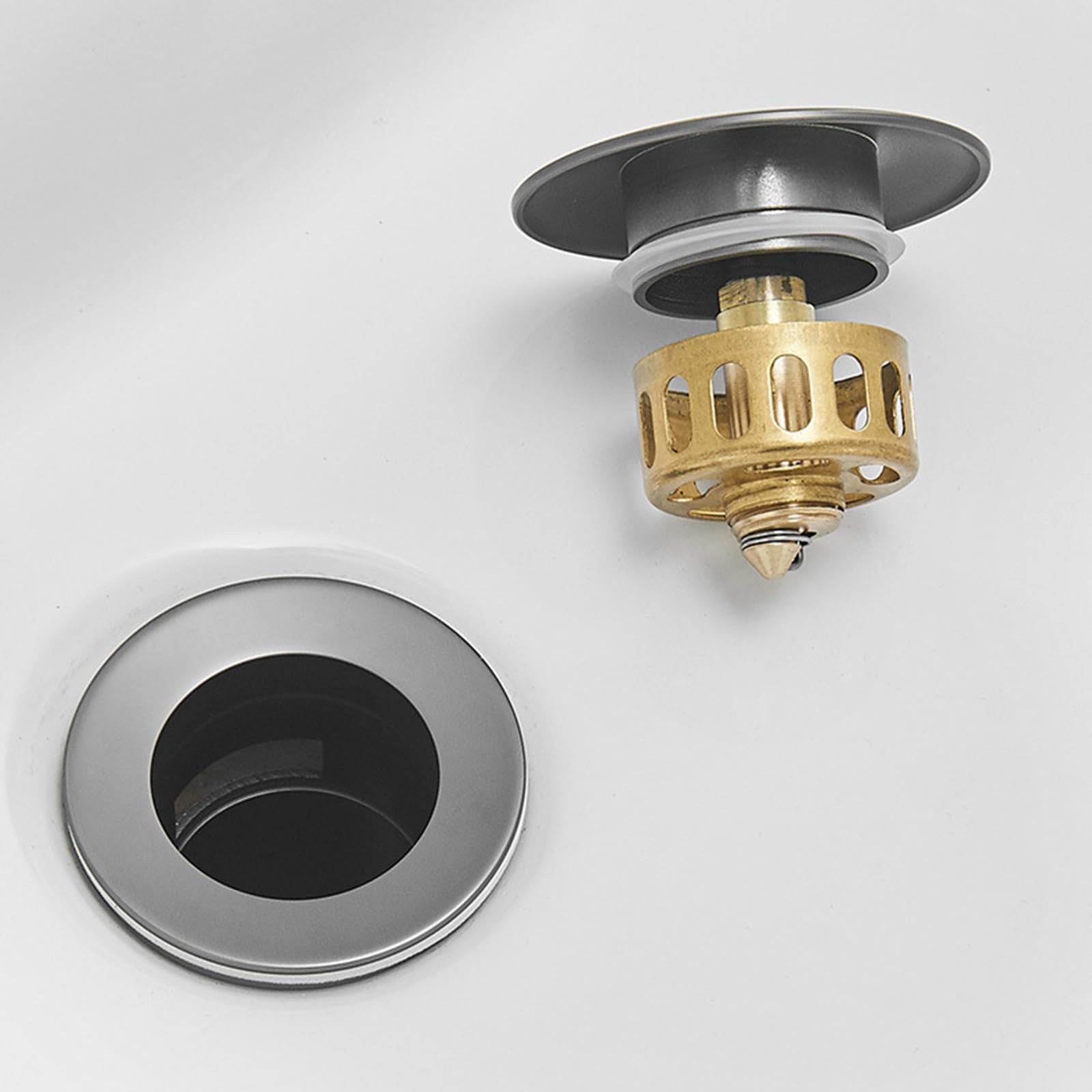 Valvula Lavabo Sin Rebosadero VáLvula Para Lavabo Clic Clac VáLvula DesagüE Lavabo Empujar Y Abrir Para Drenar Todo De Cobre,gris Pistola,No Poroso