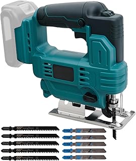 ジグソー 電動 充電式ノコギリ マキタ18Vバッテリー互換 電動のこぎり コードレス 電動工具 切断工具 6段階の速度調整 高速細断 曲線切断 傾斜切断対応 安全 カット 木材・DIY・日曜大工用 (本体のみ（ブルー）+替刃10本)