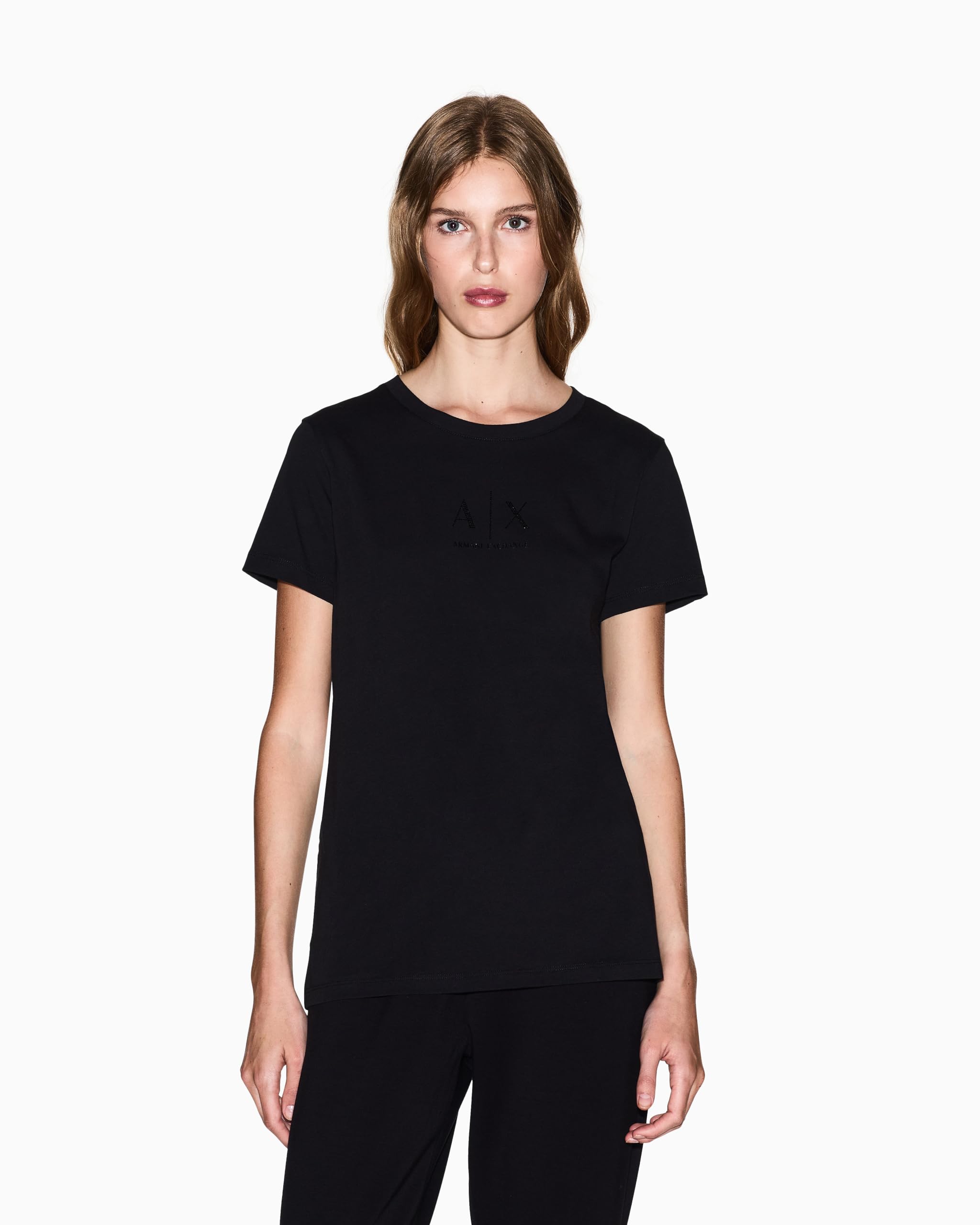 Armani Exchange Damen Short Sleeve Front Strassed Monogram T-Shirt