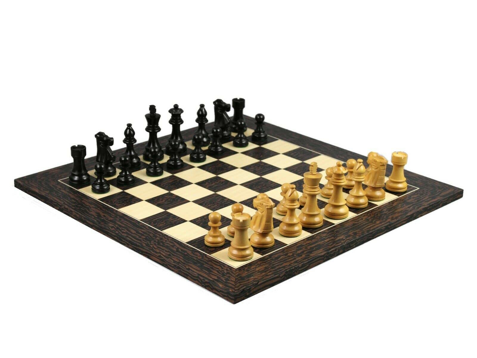 Set di scacchi in legno Tiger Ebony Board 20 pollici ponderato Ebanizzato Staunton French Knight Pieces 9,75 pollici