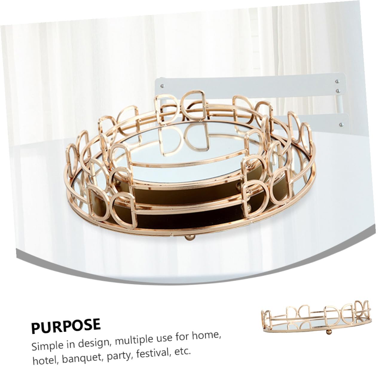 Uonlytech Bandeja Decorativa de Metal Dorada Estilo Nórdico Espejo Resistente para Guardar Joyas y Cosméticos, Uso Múltiple en Fiestas y Festivales