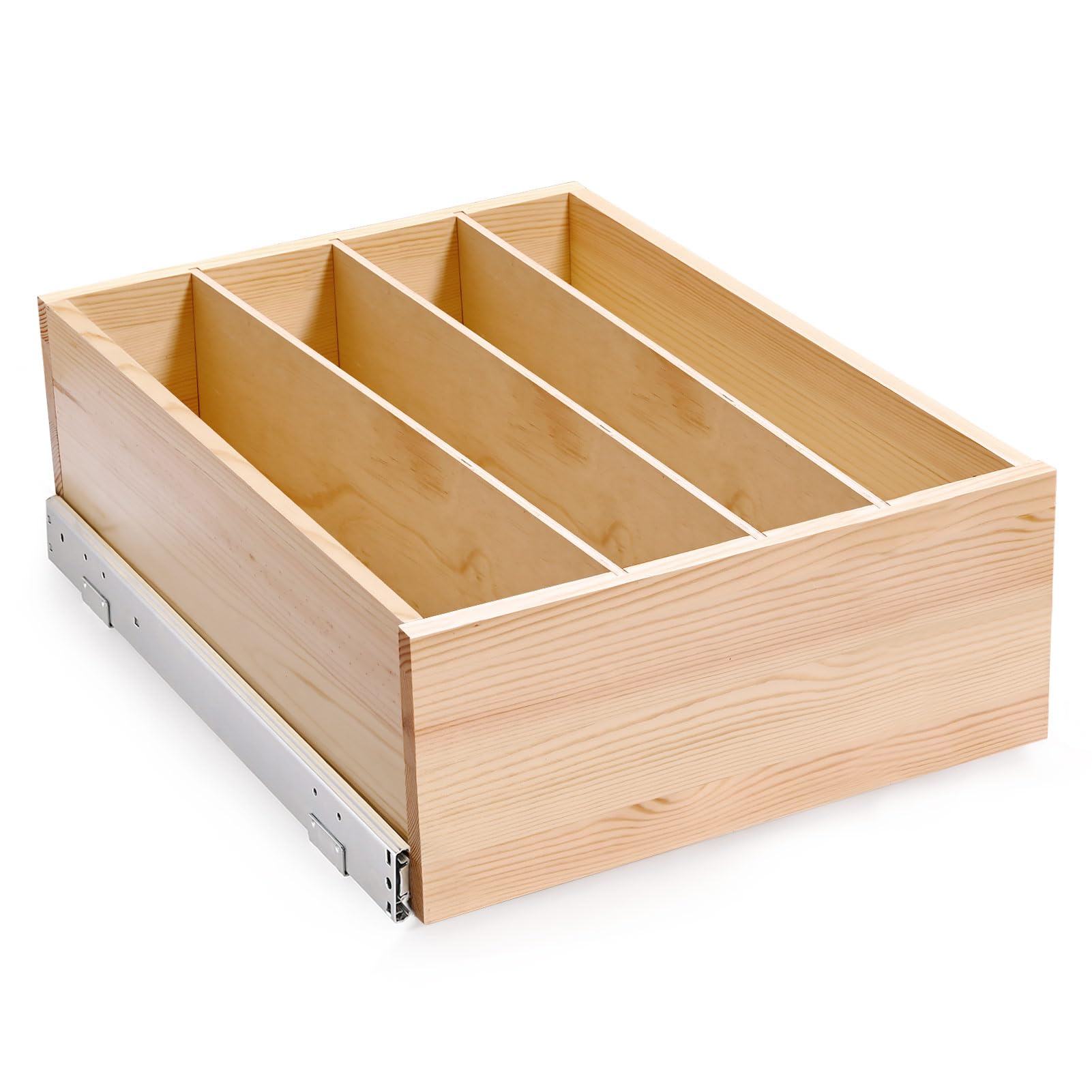Pull Out Cabinet Organizer with Divider, 16''W×21''D×7''H Soft Close Wood Drawer for Kitchen Pantry, Finished, Heavy-Duty, Bottom Assembly (Wood Drawer Part Width is 15'')