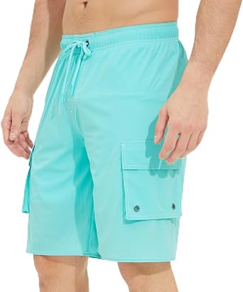Mens Quick Dry Swim Shorts with Compression Liner 9 inch Swim Trunks Athletic Bathing Swim Shorts with Cargo Pockets