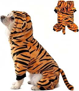 CELONROMF Tiger Striped Hooded Pet Jumpsuit, X-Large