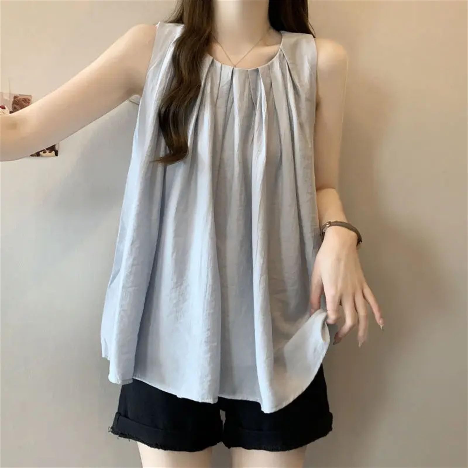 Maglietta da donna senza maniche, girocollo, alla moda, comoda, versatile, casual
