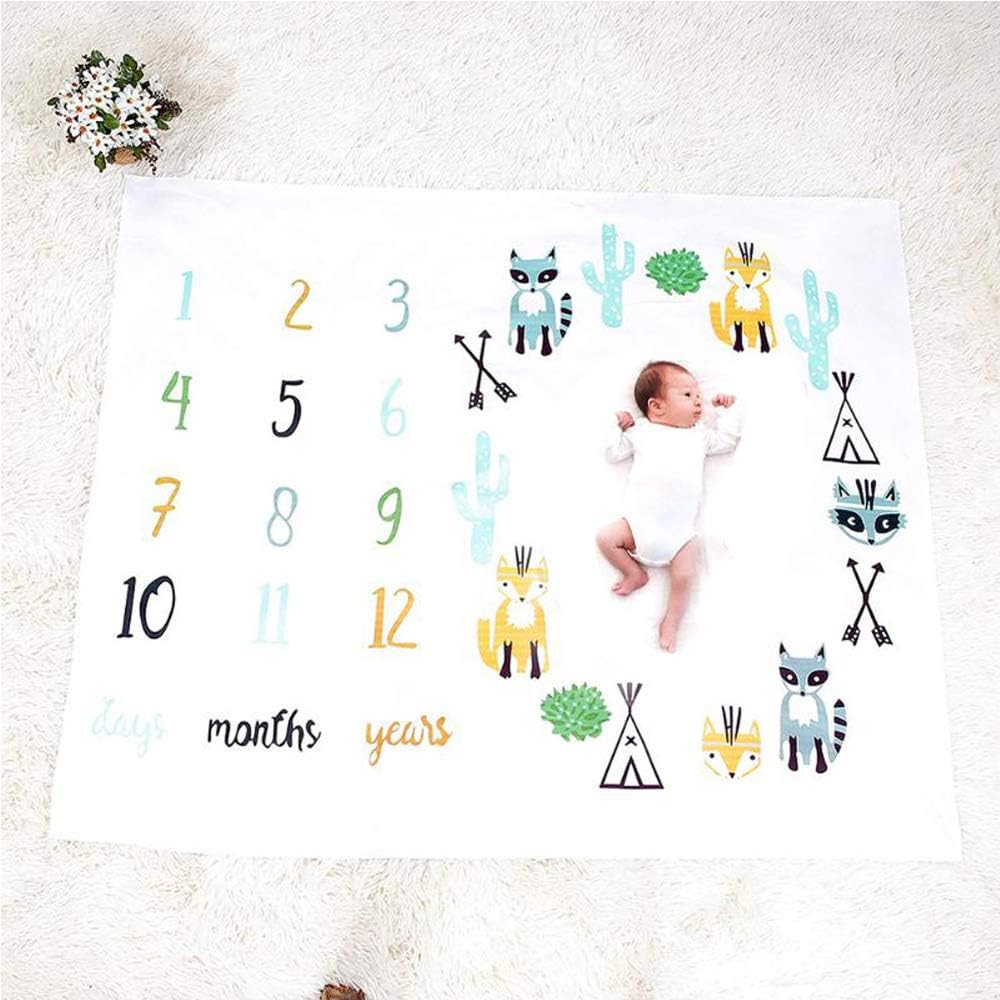 Monthly Baby Milestone Blanket,Newborn Photo Background Props,Reusable Infant Baby Swaddling Blanket for Photography (Fox)