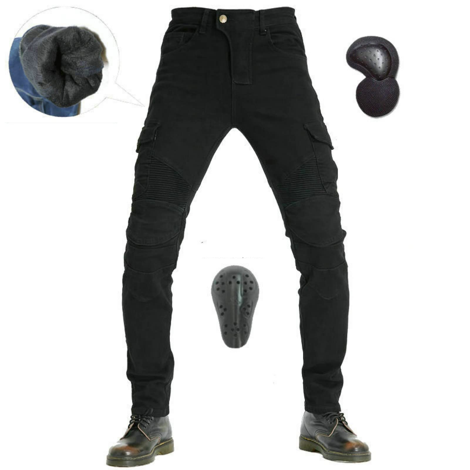 Pantaloni Biker Invernali Pantaloni Protettivi da Moto Pantaloni in Denim Rinforzato Protettivo Foderato Approvato CE Rimovibile Armato Denim Modern-Fit (Nero,M)