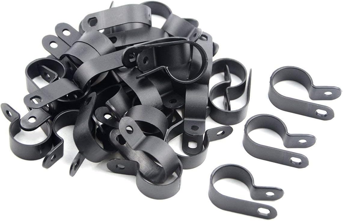 TOVOT 100PCS 3/4" Nylon Cable Clips Assortment R-Type Cable Clip Kit Black Plastic Wire Clamps Fasteners for Wire Mounting