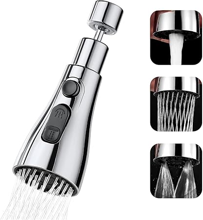 Clefairy Kitchen Tap Spray Head, 360 degree Swivel Spout, FM22 M24 Kitchen Sink Tap, Tap Faucet Attachment Spray with 3 Modes, Replacement Tap Bubbler Head Aerator,Tap Adapter Accessories,G1/2