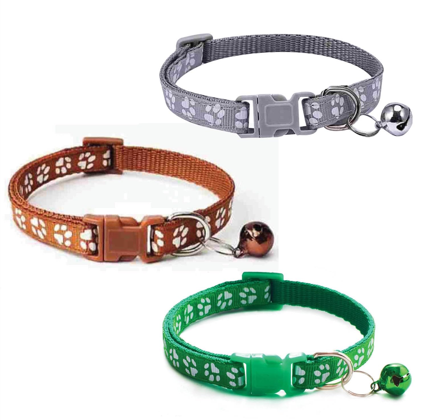 Litvibes Cat Collars Set of 3 with Bell,Kitten & Small Dog Soft Adjustable Collar Safe,Solid Breakaway for Cats & Puppies,Cute Kitty Neckband with Paw Print-(Grey,Brown,Dark Green) (B0CXVHK7Y2) Amazon Price History, Amazon Price Tracker
